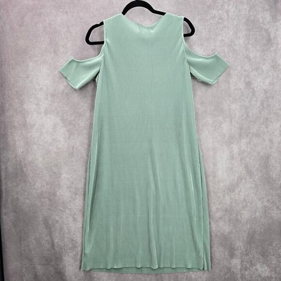 Belle Sky Green Mint Pleated Cold Short Shoulder Knee Length Boho Dress Large - Picture 2 of 8